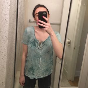 Green Tie Dye Boho Laced T-Shirt
